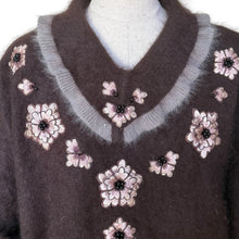 Load image into Gallery viewer, Vintage Chocolate Brown Angora Embellished Jersey