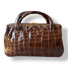 Load image into Gallery viewer, Vintage Crocodile Leather Bag with Patina and Suede Interior