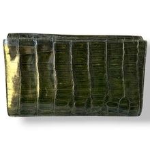 Load image into Gallery viewer, Vintage Crocodile Leather Clutch with Suede Interior and Unique Clasp
