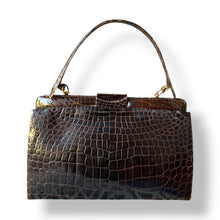 Load image into Gallery viewer, Vintage Chocolate Brown Crocodile Top Handle Bag
