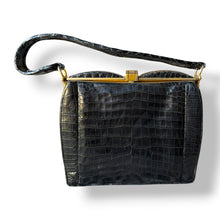 Load image into Gallery viewer, Vintage Black Crocodile Kiss Lock Handbag