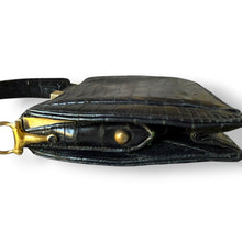 Load image into Gallery viewer, Vintage Black Crocodile Kiss Lock Handbag