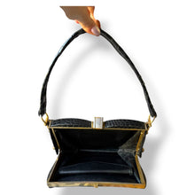 Load image into Gallery viewer, Vintage Black Crocodile Kiss Lock Handbag