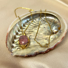 Load image into Gallery viewer, Vintage Gold-Tone Necklace with Pink Marbled Cabochon