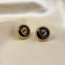 Load image into Gallery viewer, Vintage Limoges Cobalt Blue & Gold Porcelain Clip-On Earrings