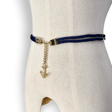 Load image into Gallery viewer, Vintage Navy Rope Belt with Anchor Charm