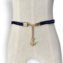 Load image into Gallery viewer, Vintage Navy Rope Belt with Anchor Charm