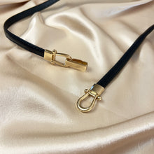 Load image into Gallery viewer, Vintage Black Leather Belt with Gold-Tone Clasp