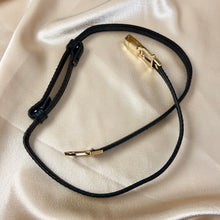 Load image into Gallery viewer, Vintage Black Leather Belt with Gold-Tone Clasp