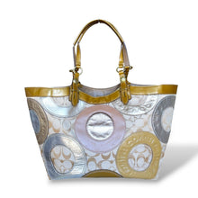 Load image into Gallery viewer, Vintage Coach Signature Patchwork Metallic Tote Bag