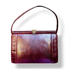 Load image into Gallery viewer, Vintage Burgundy Lizard Skin Top Handle Bag