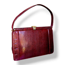 Load image into Gallery viewer, Vintage Burgundy Lizard Skin Top Handle Bag