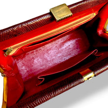 Load image into Gallery viewer, Vintage Burgundy Lizard Skin Top Handle Bag