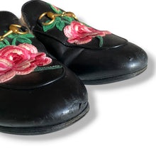 Load image into Gallery viewer, Gucci Princetown Horsebit Mules with Floral Embroidery & Fur Lining