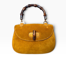 Load image into Gallery viewer, Vintage Gucci Bamboo Suede Top Handle Bag in Mustard