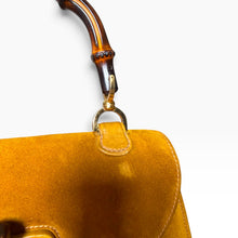 Load image into Gallery viewer, Vintage Gucci Bamboo Suede Top Handle Bag in Mustard