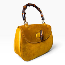 Load image into Gallery viewer, Vintage Gucci Bamboo Suede Top Handle Bag in Mustard