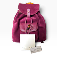 Load image into Gallery viewer, Vintage Gucci Bamboo Suede Backpack in Bordeaux