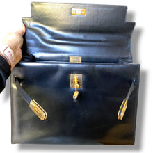 Load image into Gallery viewer, Vintage Italian Black Leather Kelly-Style Handbag