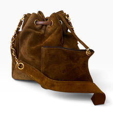 Load image into Gallery viewer, Rare Vintage Chanel Brown Suede Bucket Bag with Matching Pouch