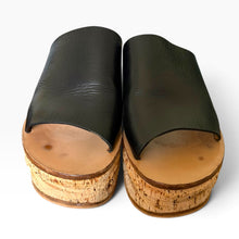 Load image into Gallery viewer, Chloé “Camille” Black Leather Cork Platform Wedges – Size 39