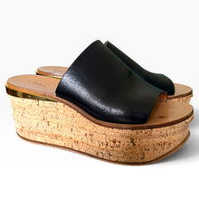 Load image into Gallery viewer, Chloé “Camille” Black Leather Cork Platform Wedges – Size 39
