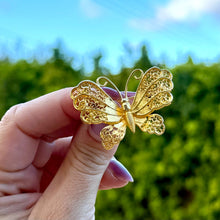 Load image into Gallery viewer, Vintage Gold-Tone Filigree Butterfly Brooch, c. 1960s–1970s