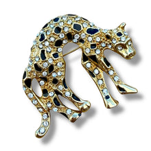 Load image into Gallery viewer, Vintage Leopard Rhinestone & Enamel Brooch, c. 1980s–1990s