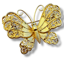 Load image into Gallery viewer, Vintage Gold-Tone Filigree Butterfly Brooch, c. 1960s–1970s