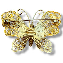 Load image into Gallery viewer, Vintage Gold-Tone Filigree Butterfly Brooch, c. 1960s–1970s