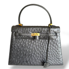 Load image into Gallery viewer, Vintage Ostrich Leather Top Handle Bag with Gold Hardware
