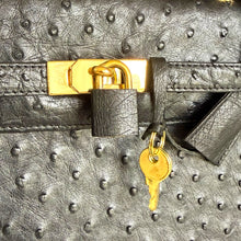 Load image into Gallery viewer, Vintage Ostrich Leather Top Handle Bag with Gold Hardware