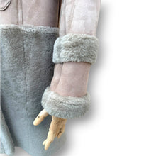 Load image into Gallery viewer, Vintage Taupe Sheepskin Suede Coat with Oversized Fur Hood