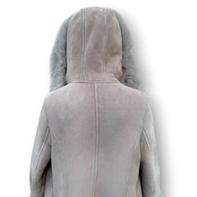Load image into Gallery viewer, Vintage Taupe Sheepskin Suede Coat with Oversized Fur Hood