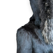 Load image into Gallery viewer, Vintage Black Rabbit Fur Hooded Jacket with Fox Fur Trim