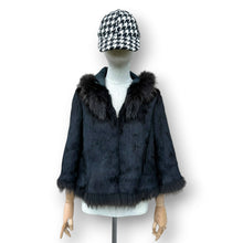 Load image into Gallery viewer, Vintage Black Rabbit Fur Hooded Jacket with Fox Fur Trim