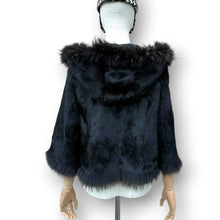 Load image into Gallery viewer, Vintage Black Rabbit Fur Hooded Jacket with Fox Fur Trim