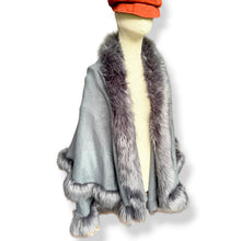 Load image into Gallery viewer, Silver Grey Faux Fur Trim Cape Poncho