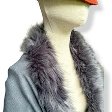 Load image into Gallery viewer, Silver Grey Faux Fur Trim Cape Poncho