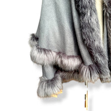 Load image into Gallery viewer, Silver Grey Faux Fur Trim Cape Poncho