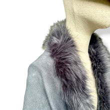 Load image into Gallery viewer, Silver Grey Faux Fur Trim Cape Poncho