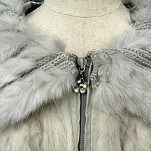 Load image into Gallery viewer, Vintage Grey Rabbit Fur Bomber Jacket with Knit Fur Collar
