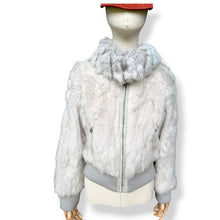 Load image into Gallery viewer, Vintage Grey Rabbit Fur Bomber Jacket with Knit Fur Collar
