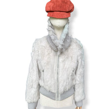Load image into Gallery viewer, Vintage Grey Rabbit Fur Bomber Jacket with Knit Fur Collar