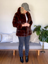 Load image into Gallery viewer, Vintage Chocolate Brown Rabbit Fur Coat with Sculpted Collar
