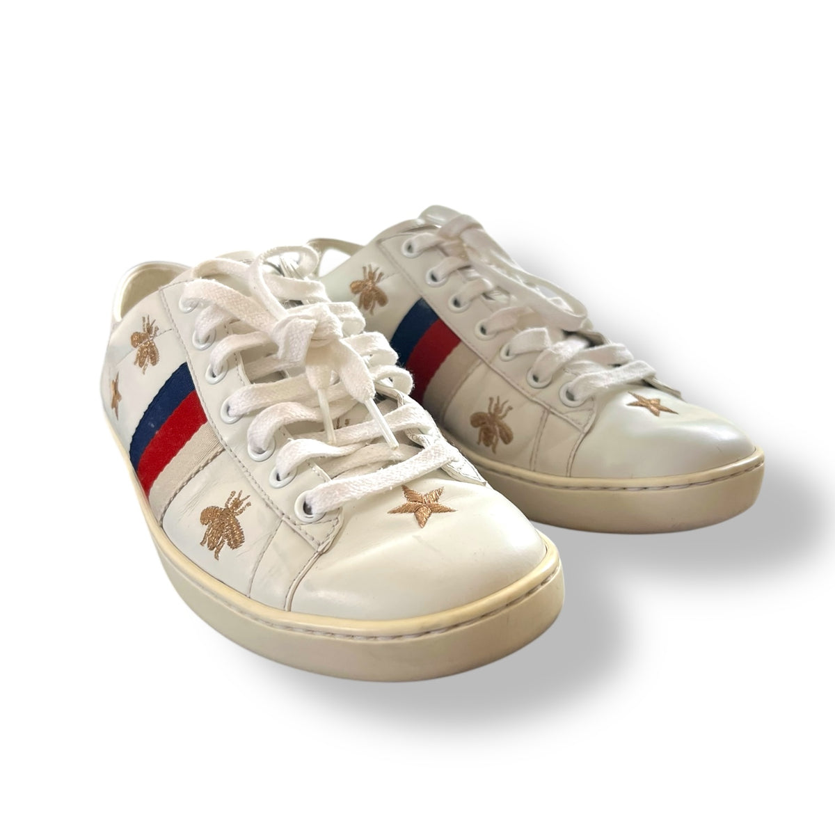 GUCCI 22cm 35 スニーカー ビジュー ラインストーン BEE 蜂 Gucci Ace Embroidered Bee & Star Sneakers – Size 38 – Vintage Swag SA
