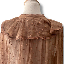 Load image into Gallery viewer, Zimmermann Silk Dot Ruffle Blouse in Rust