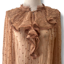 Load image into Gallery viewer, Zimmermann Silk Dot Ruffle Blouse in Rust