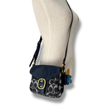 Load image into Gallery viewer, Coach Signature Mini Crossbody – Navy Monogram with Gold Buckle