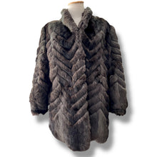 Load image into Gallery viewer, Chevron-Patterned Rabbit Fur Coat with Mossy Undertones